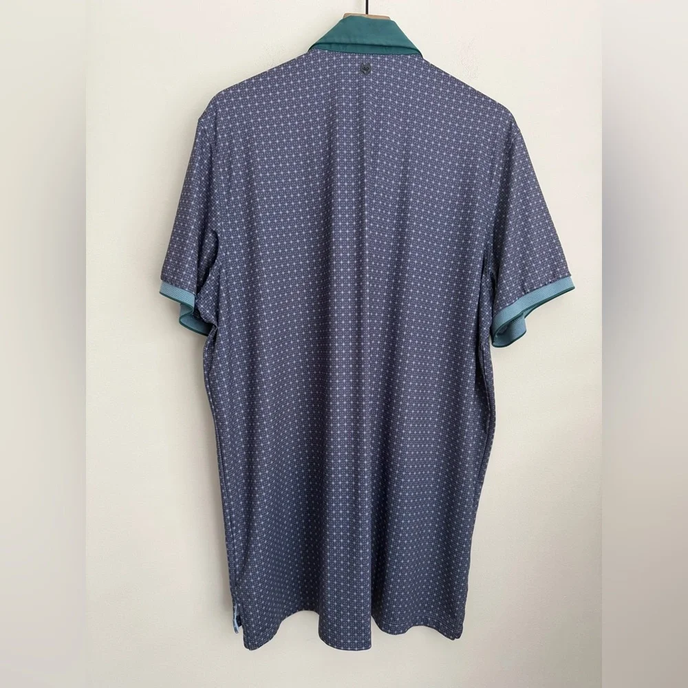 Greyson Polo Shirt Mens XL Geometric Golf Wolf stretch performance Blue Preppy